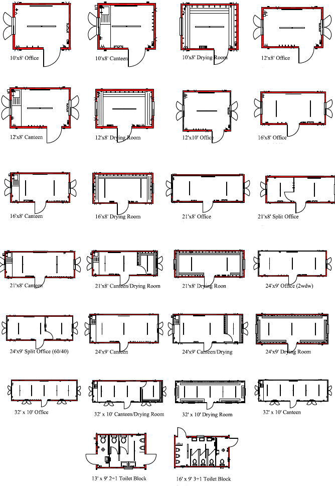 Examples of portable building layouts