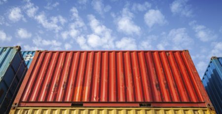 Colorful metal Industrial cargo containers in the storage area