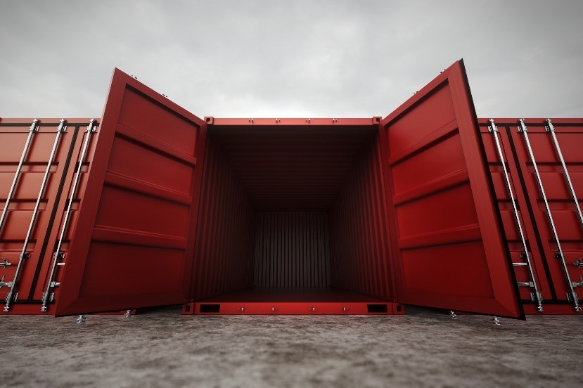 shipping container with open doors