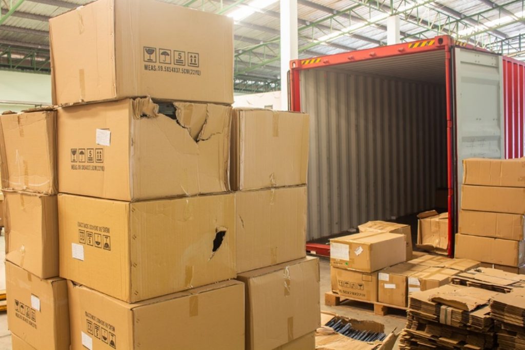 Boxes ready to be loaded into a shipping container