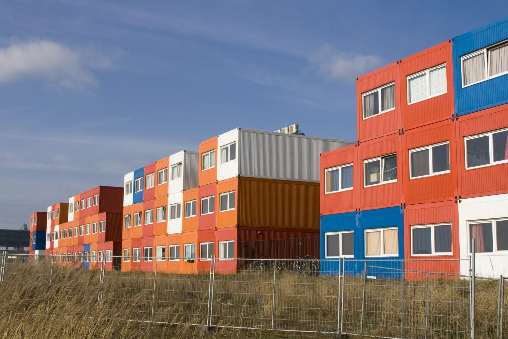 colourful containers transformed in student houses in Amsterdam