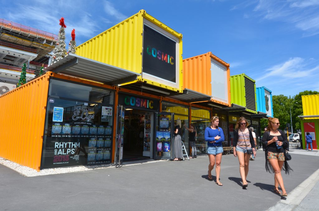 Beautiful bright shipping containers turned into shops
