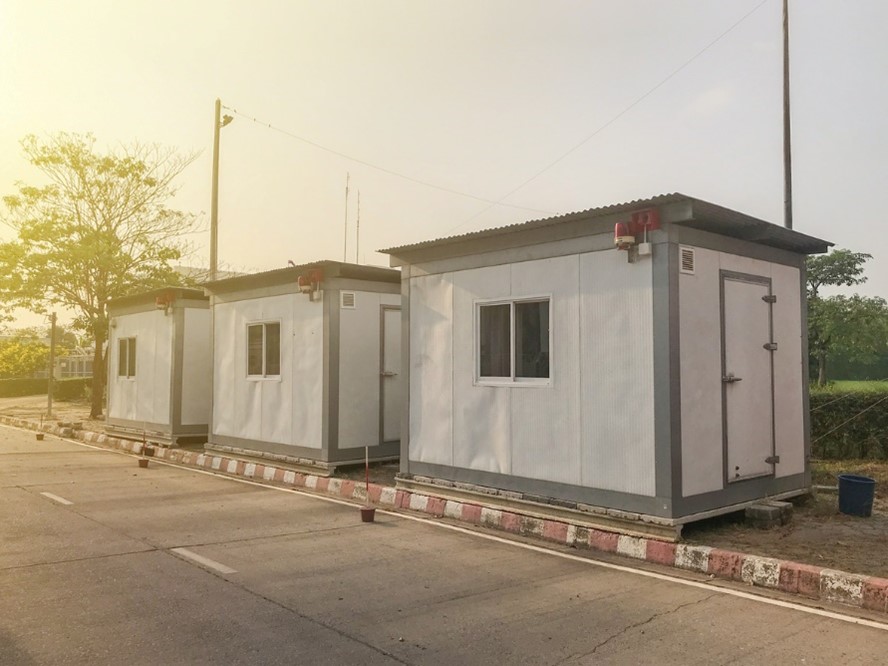 White welfare units on a construction site