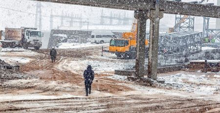 snowy construction site