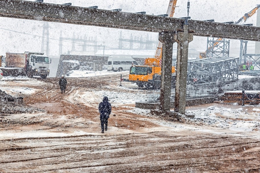 snowy construction site