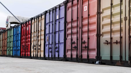 A row of shipping containers
